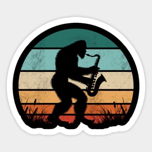 Vintage Bigfoot Playing the Saxophone Retro Sunset Music Lover Sticker